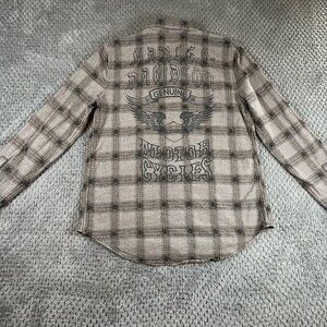 Harley Davidson Women's Plaid Flannel Button Up Shirt M Back Graphic Motorcycle
